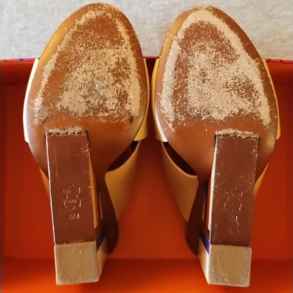 Tory Burch Color Cube 100mm Mule Sandals - Veg Nappa in Sun Beige - Size 8 - Picture 13 of 15